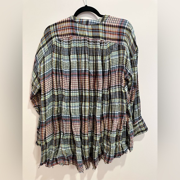 Free People Come On Over Plaid Oversized Button-Front Long Sleeve, Size Medium - Picture 4 of 9